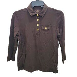 Talbots‎ Women's Dark Brown Soft Modal Cotton Blend 3/4 Sleeve Polo Shirt Size S